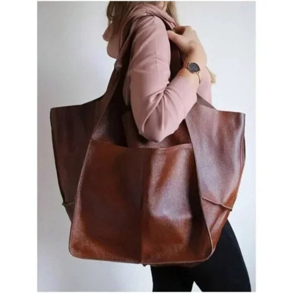 Everyday Large Brown Leather Tote Bag - Spacious Classic Carry